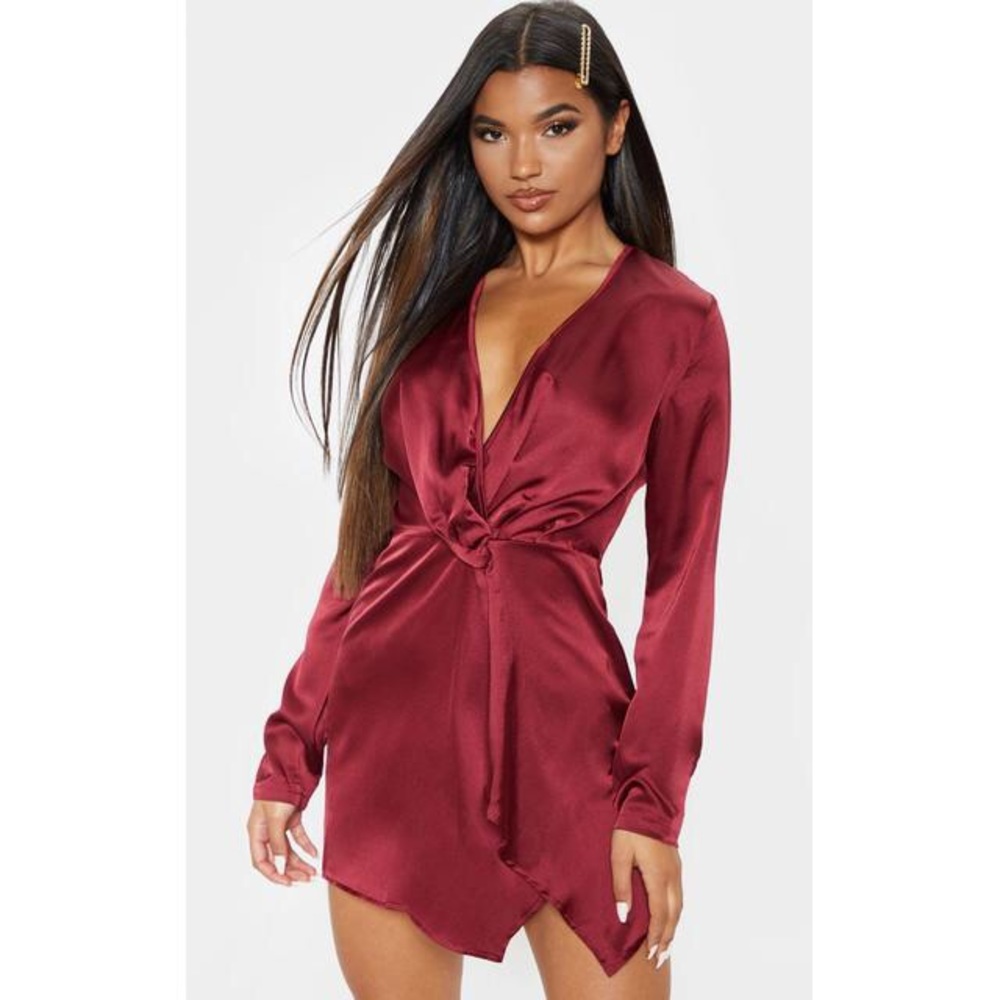 Red satin dress(slip on) no zipper!